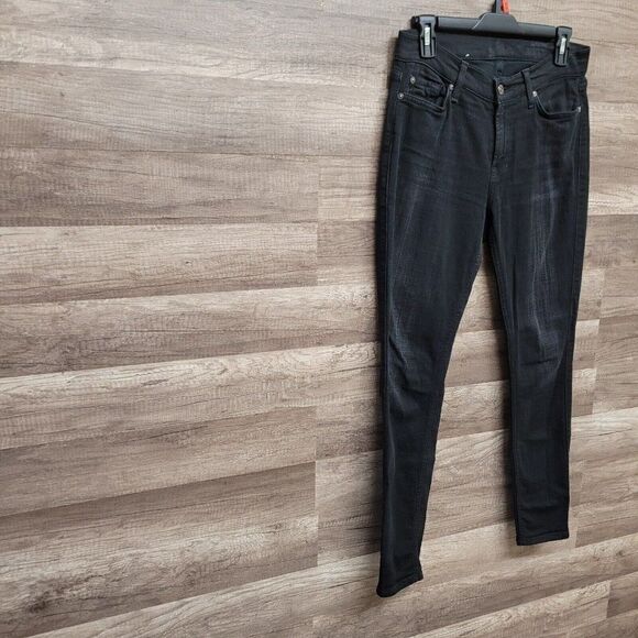7 For All Mankind The Ankle Skinny Jeans in Black Sand Broken Twill Size 27 - Picture 5 of 16